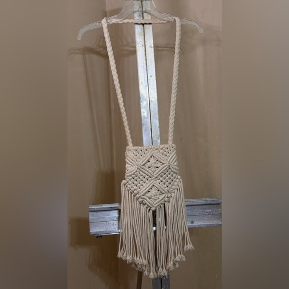 Divided by H&M Handcrafted Beige Macramé Fringe Crossbody Bag